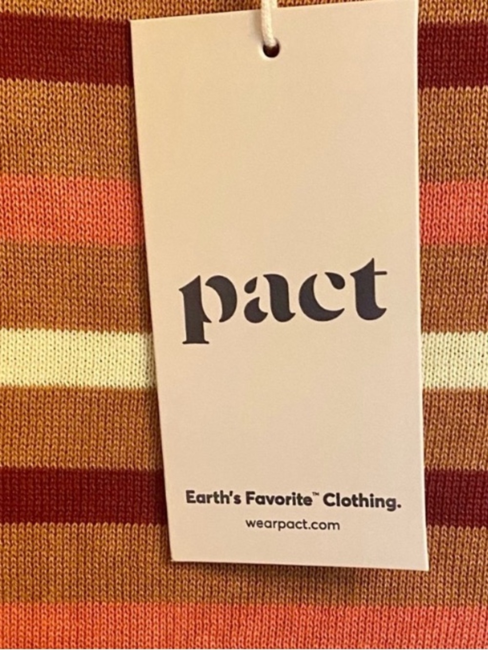 PACT SZ LARGE 100% ORGANIC COTTON CLASSIC FINE KNIT SHELL IN WARM SPICE STRIPE